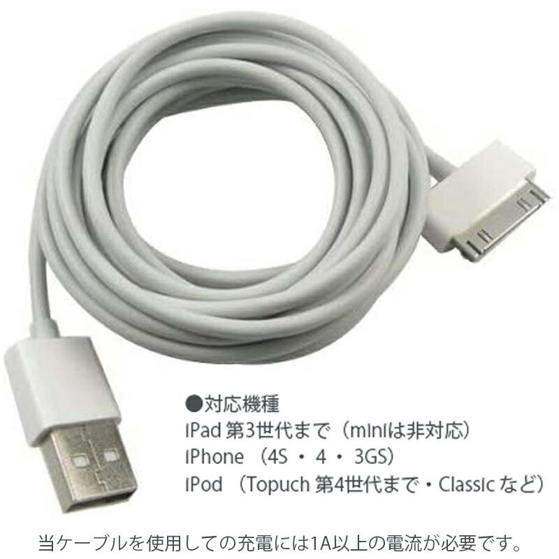 Dockケーブル iPad/iPod touch / iPhone4 / 4S/ 3GS / 3G対応 充電・データ転送 2m ホワイト｜uribow｜02