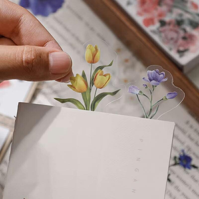 4種類×40枚ずつ 計160枚入】花 植物系シール 透明シール 大きめ DIY