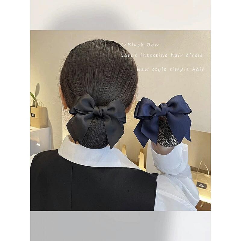 シニヨンネット バレッタ ネット付き ヘアネット お団子ネット 黒 ブラック 大きめ 髪ネット 髪留め ヘアアクセサリー リボン : うり坊 ...