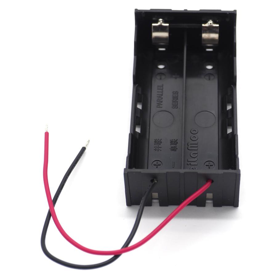 18650サイズ・2本用電池ボックス リード線あり 並列 直列 ブラック