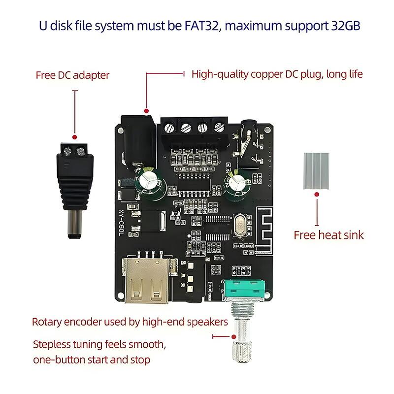 デジタルパワー アンプボードステレオ BT5.0 50Wデュアルチャンネル XY