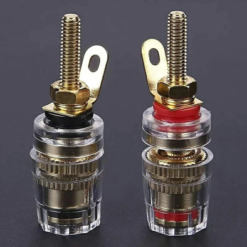 銅メッキ金 スピーカーターミナル バインディング ポストバナナプラグ対応 配線接続 全長 31mm 赤2黒2 dwos6rj 未使用・未開封品) 銅メッキ金 スピーカーターミナル バインディング