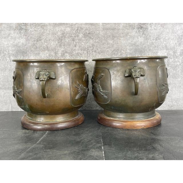 銅製 火鉢 鶴? 2点セット 【中古】約 34/26/22.5 cm 重量約3.6kg 手