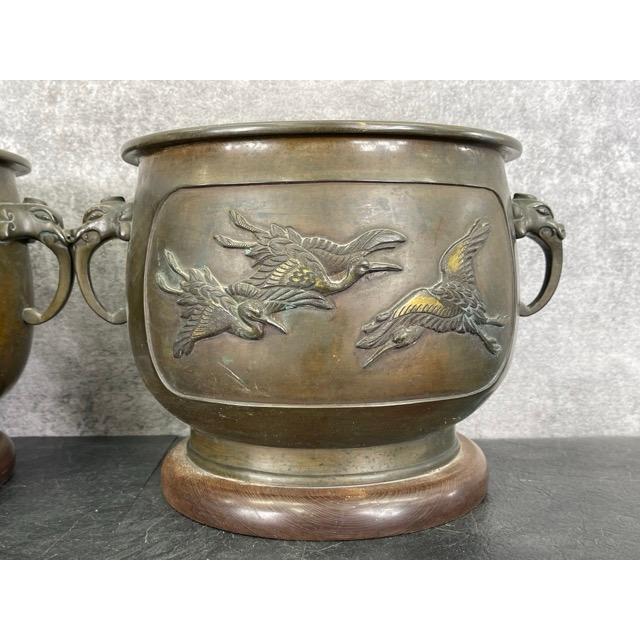 銅製 火鉢 鶴? 2点セット 【中古】約 34/26/22.5 cm 重量約3.6kg 手
