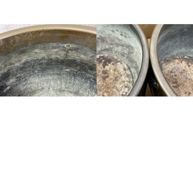 銅製 火鉢 鶴? 2点セット 【中古】約 34/26/22.5 cm 重量約3.6kg 手