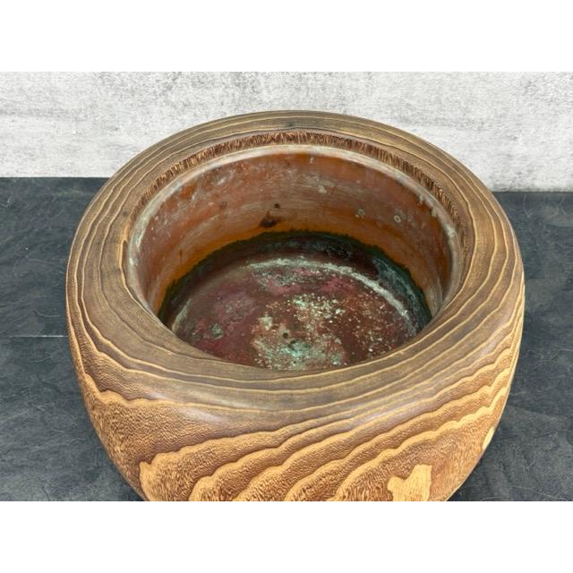 火鉢 木製 【中古】古道具 囲炉裏 和家具 銅落とし 約40×23cm 約4.1kg