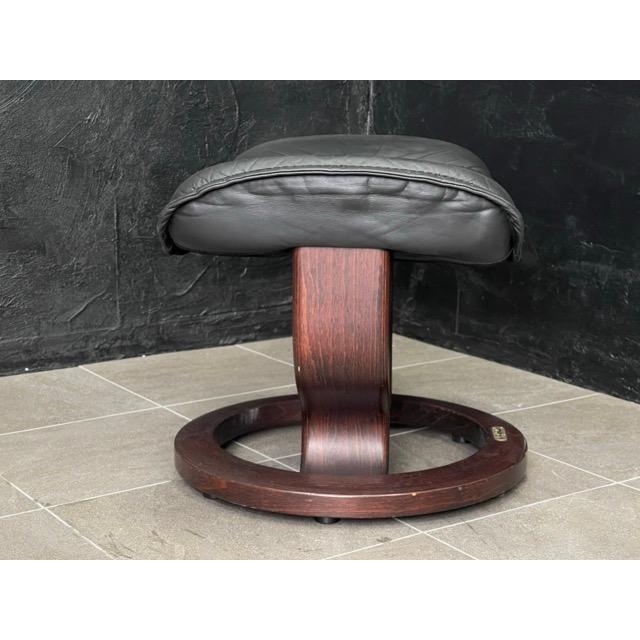 Stressless® 黒のレザーオットマン オットマン 【中古】EKORNES 本革 レザー ブラック ノルウェー フット