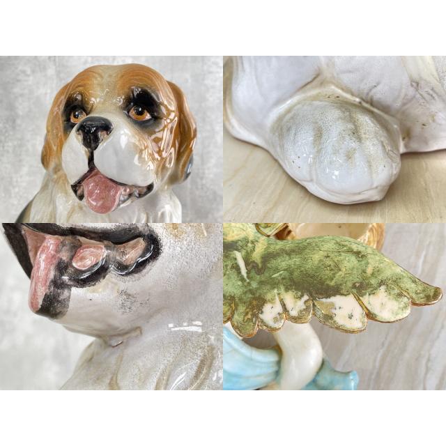 セントバーナード 天使 置物 5点セット 【中古】 犬は陶器 天使は樹脂 