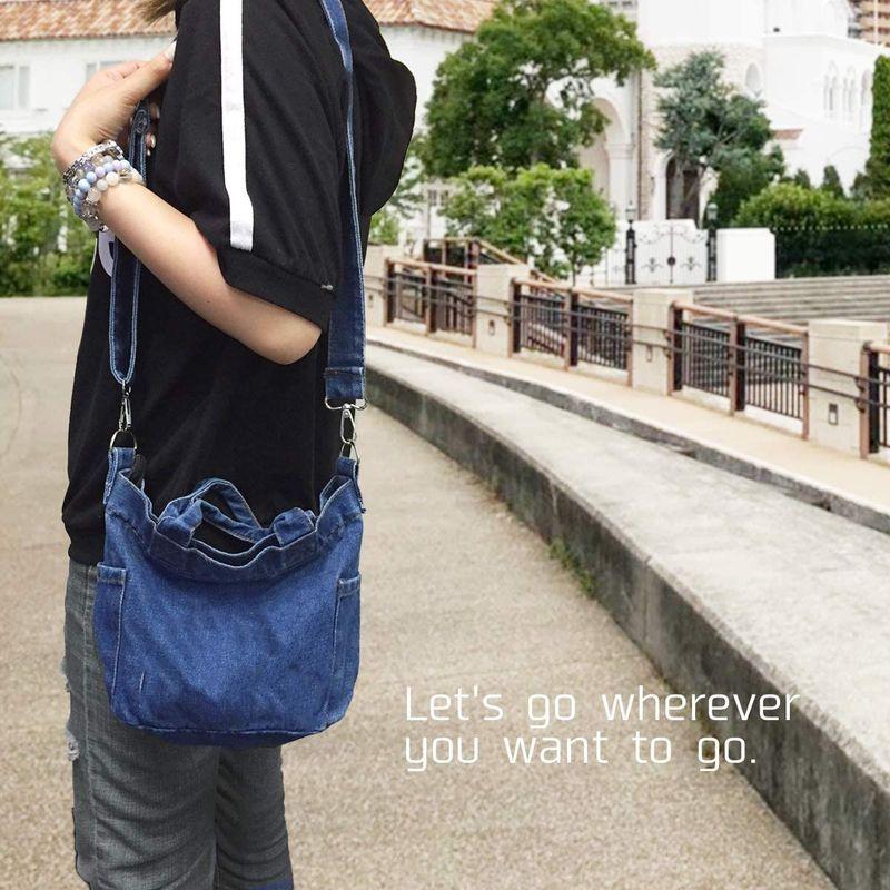 2way ショルダーバッグ トートバッグ レディース デニム 軽量 斜めがけ サイドポケット付 ファスナー ミニ 小さい バッグ Bag 未使用品