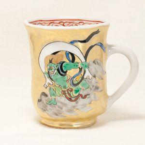 清水焼・京焼 宗達写し 風神雷神図 手捻りマグカップ 〔幸之介窯〕
