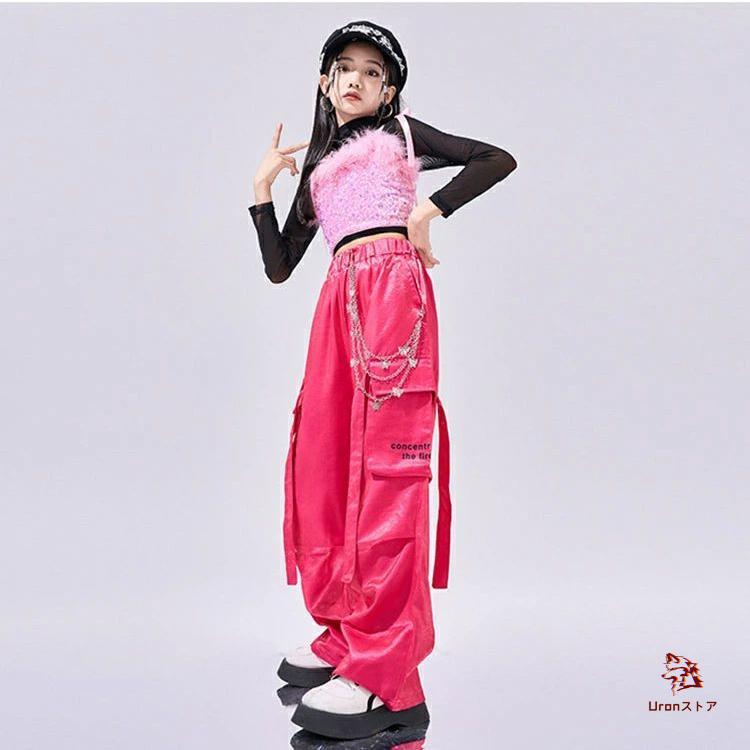 キッズダンス 衣装 キラキラ ピンク 黒 ラメ入りブラック 女の子