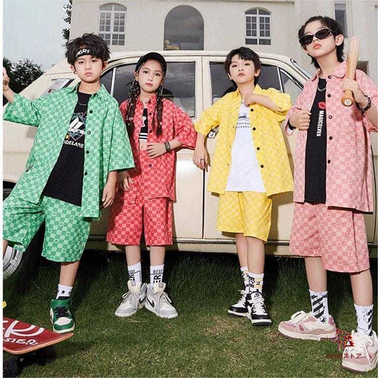 キッズダンス 衣装 セットアップ ピンク レッド イエロー グリーン