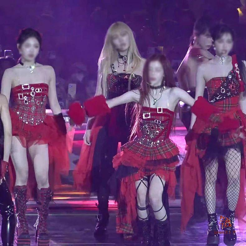 韓国 赤 ギンガムチェック ダンス衣装 大人 レディース ワンピース