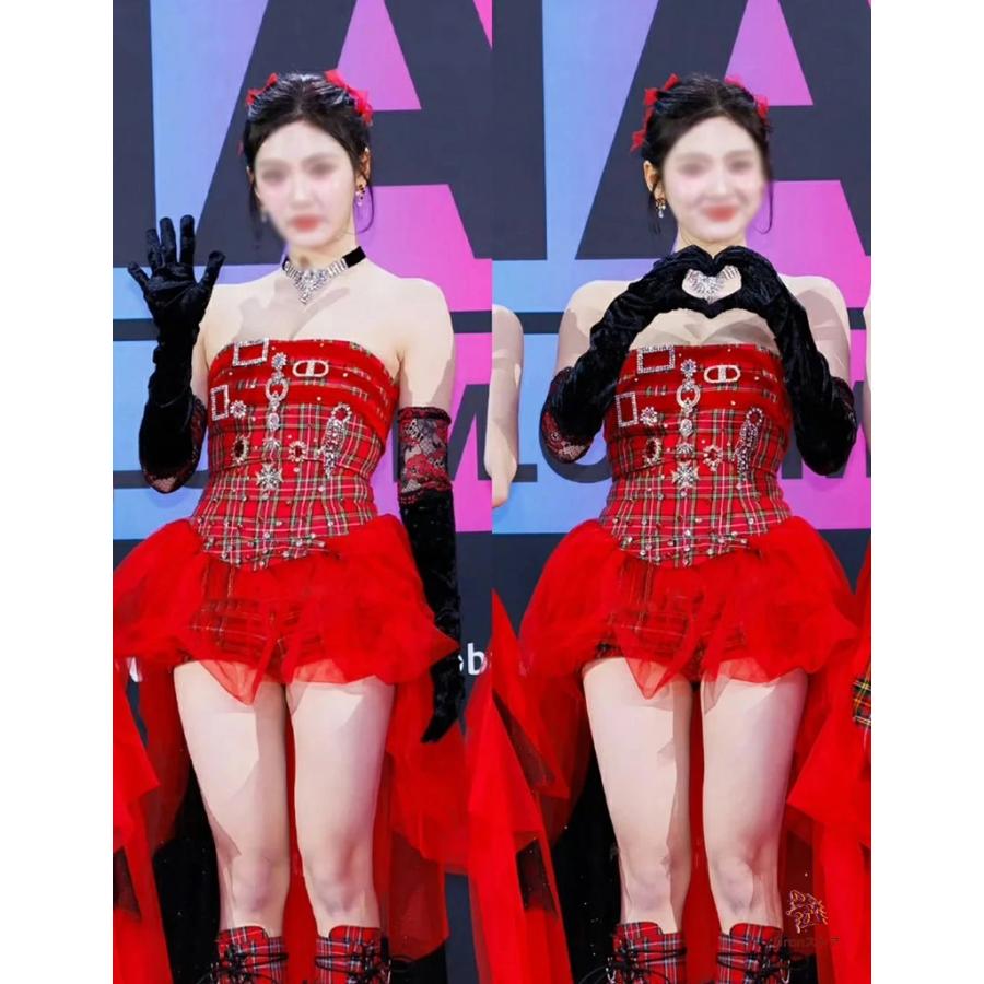 韓国 赤 ギンガムチェック ダンス衣装 大人 レディース ワンピース