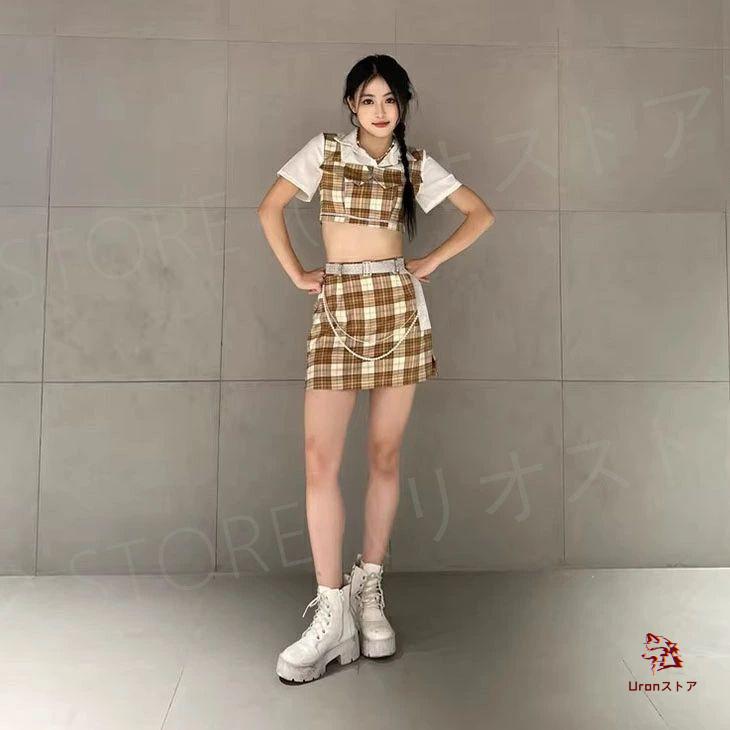 チェック柄 ダンス衣装 レディース セットアップ ヘソ出し スカート 