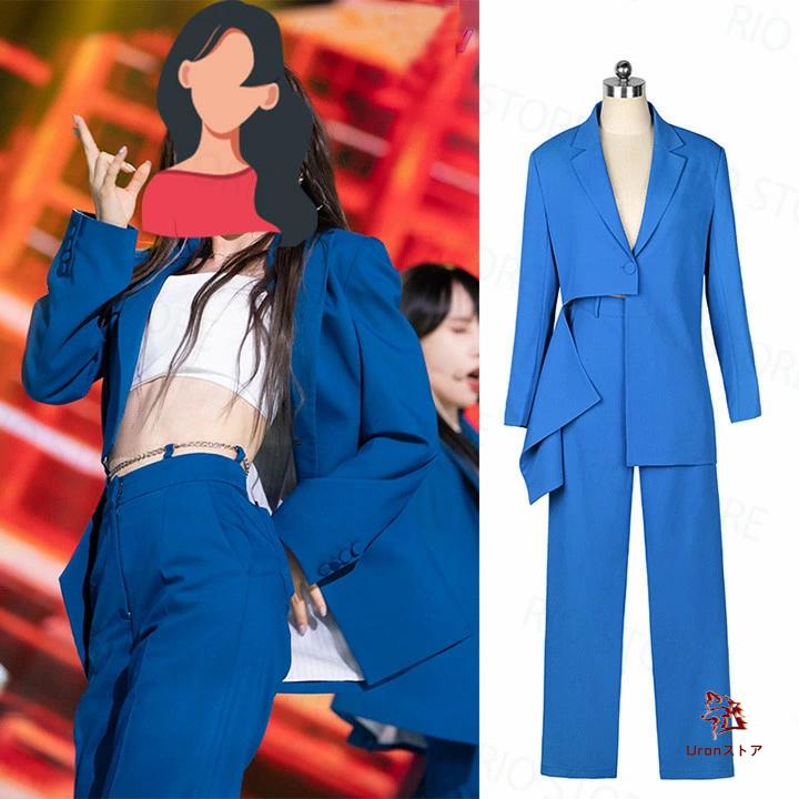 美品　ミスアシダ　ブルー　ポンチョ　青　セットアップ 青 ブルー 韓国 アイドル K-POP ダンス衣装 セットアップ レディース