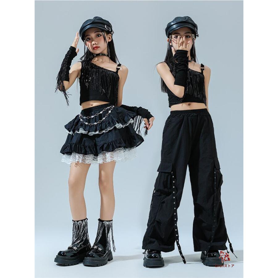 黒 フリンジ スパンコール 子供ダンス 女の子 ジャズ ダンス衣装