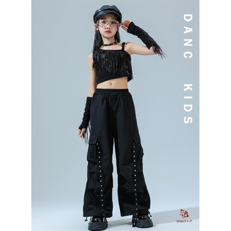 黒 フリンジ スパンコール 子供ダンス 女の子 ジャズ ダンス衣装