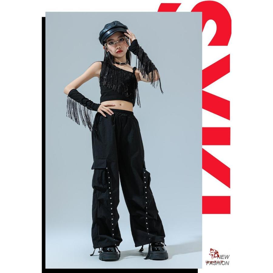 黒 フリンジ スパンコール 子供ダンス 女の子 ジャズ ダンス衣装