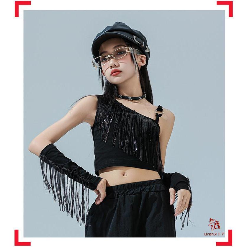 黒 フリンジ スパンコール 子供ダンス 女の子 ジャズ ダンス衣装