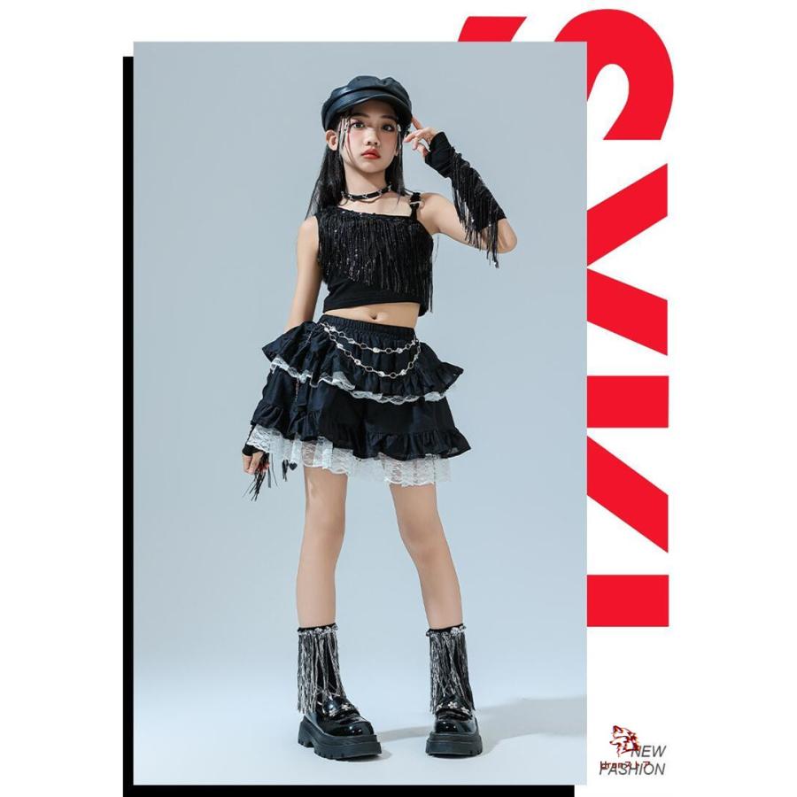 黒 フリンジ スパンコール 子供ダンス 女の子 ジャズ ダンス衣装