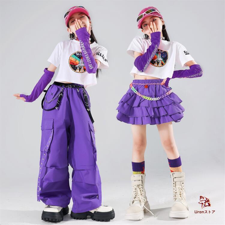 【フォークダンス衣装】パープル スカート 紫 白 ホワイト プリーツスカート ダンス衣装 女の子 演出会 応援団 発表会 白 パープル スカートセット
