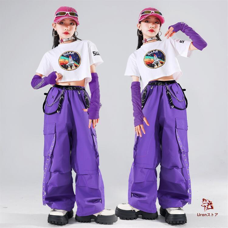 ダンス衣装 女の子 演出会 応援団 発表会 白 パープル スカートセット