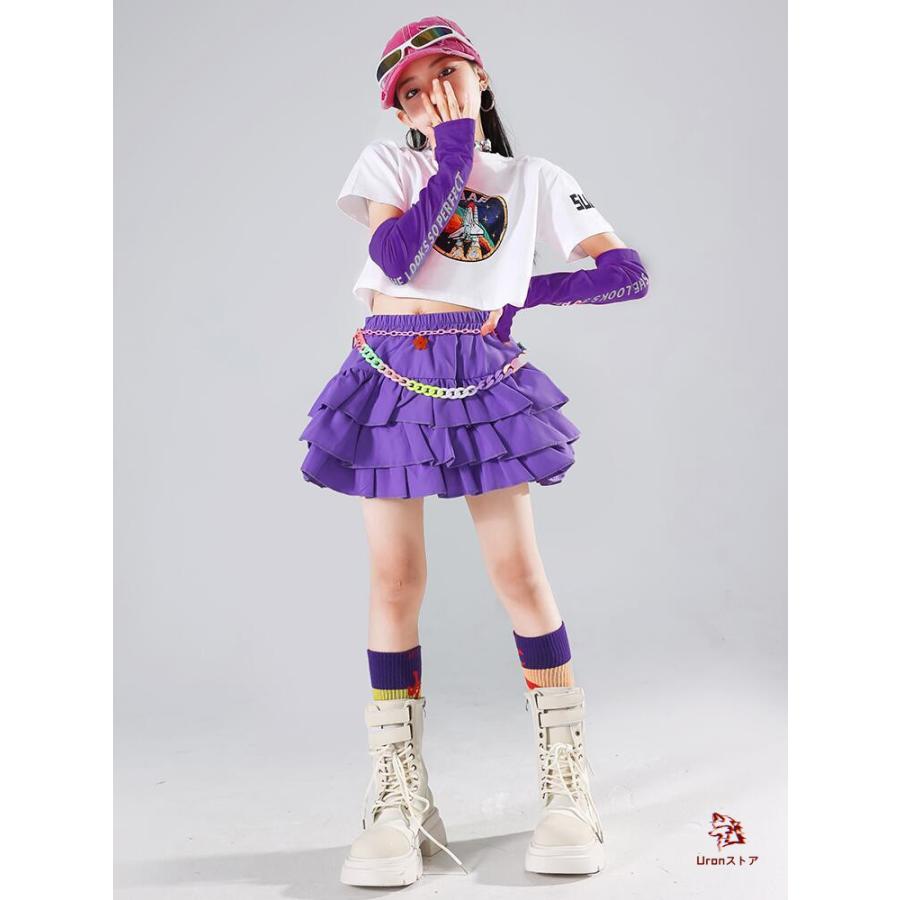 ダンス衣装 女の子 演出会 応援団 発表会 白 パープル スカートセット