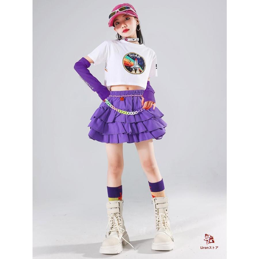 ダンス衣装 女の子 演出会 応援団 発表会 白 パープル スカートセット