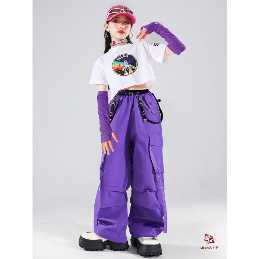 ダンス衣装 女の子 演出会 応援団 発表会 白 パープル スカートセット