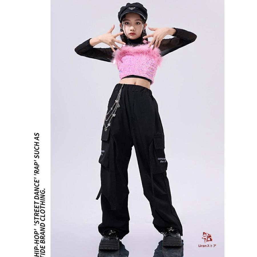 キッズダンス 衣装 キラキラ セットアップ ピンク 黒 ラメ入りブラック