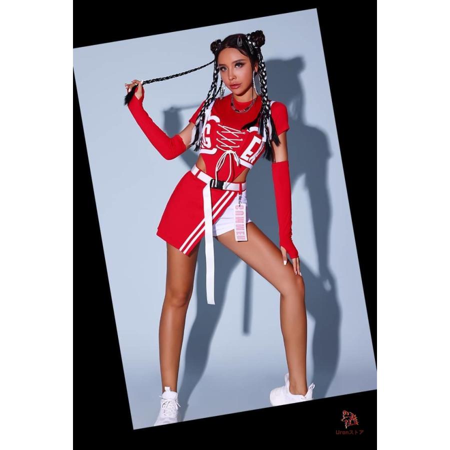 ダンス衣装 レディース アイドル ヒップホップ 赤 白 トップス パンツ