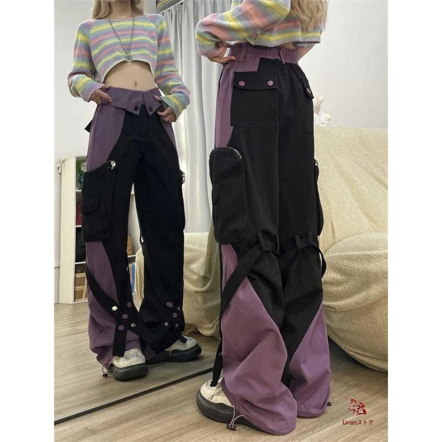 ダンスパンツ カーゴパンツ バイカラー 赤 黒 普段着 レディース