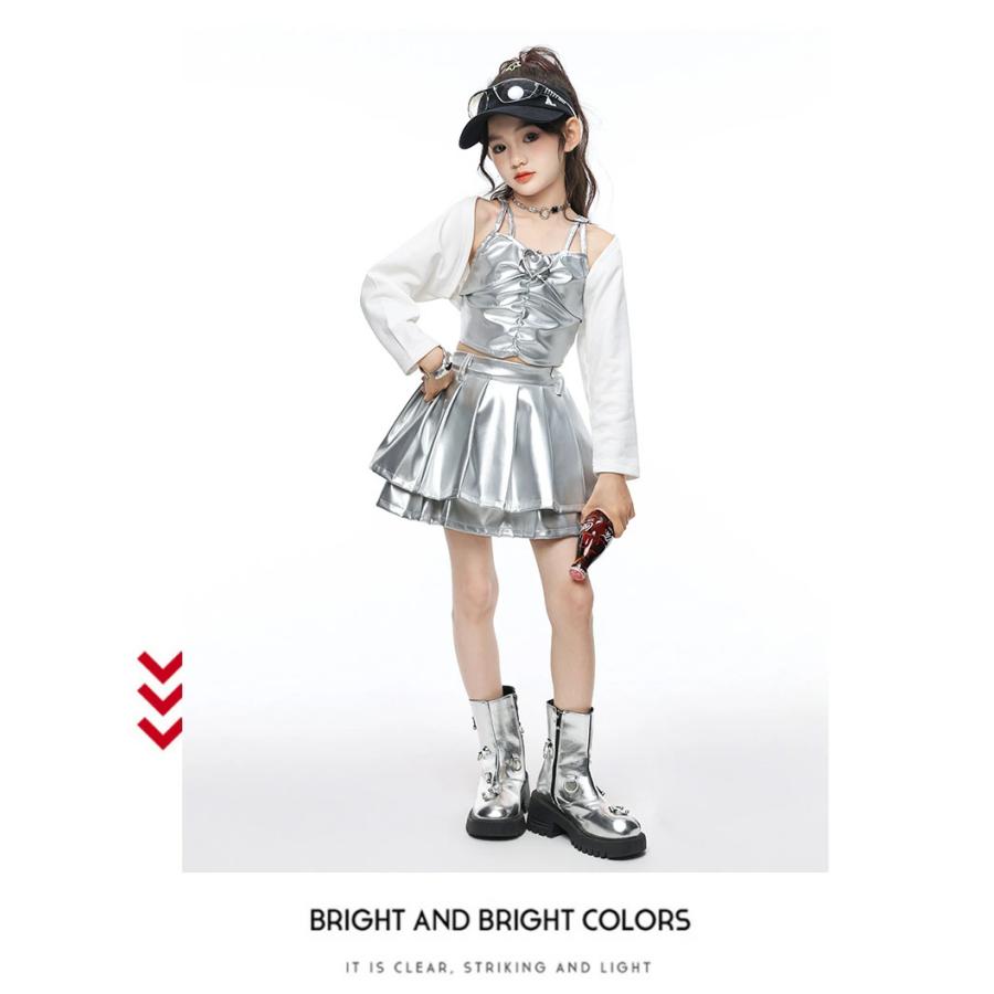 シルバー スパンコール キャミソール キッズダンス衣装 セットアップ