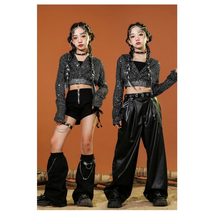 スパンコール ブラック へそ出し フード付き 長袖 子供服 セットアップ