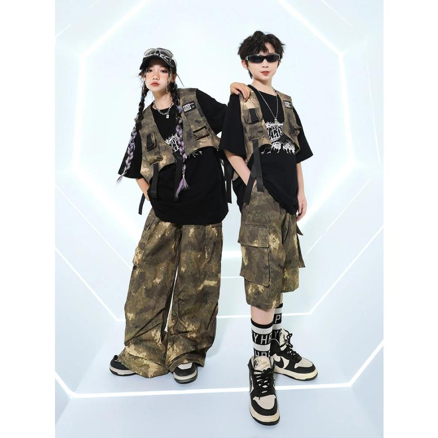 迷彩柄 ベスト キッズ ダンス衣装 ヒップホップ セットアップ 子供服