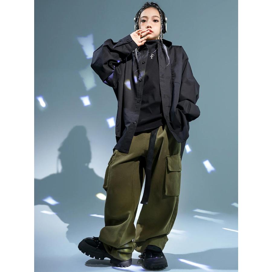 無地 黒シャツ 長袖 子供服 キッズ ダンス衣装 女の子 男の子 ブラック