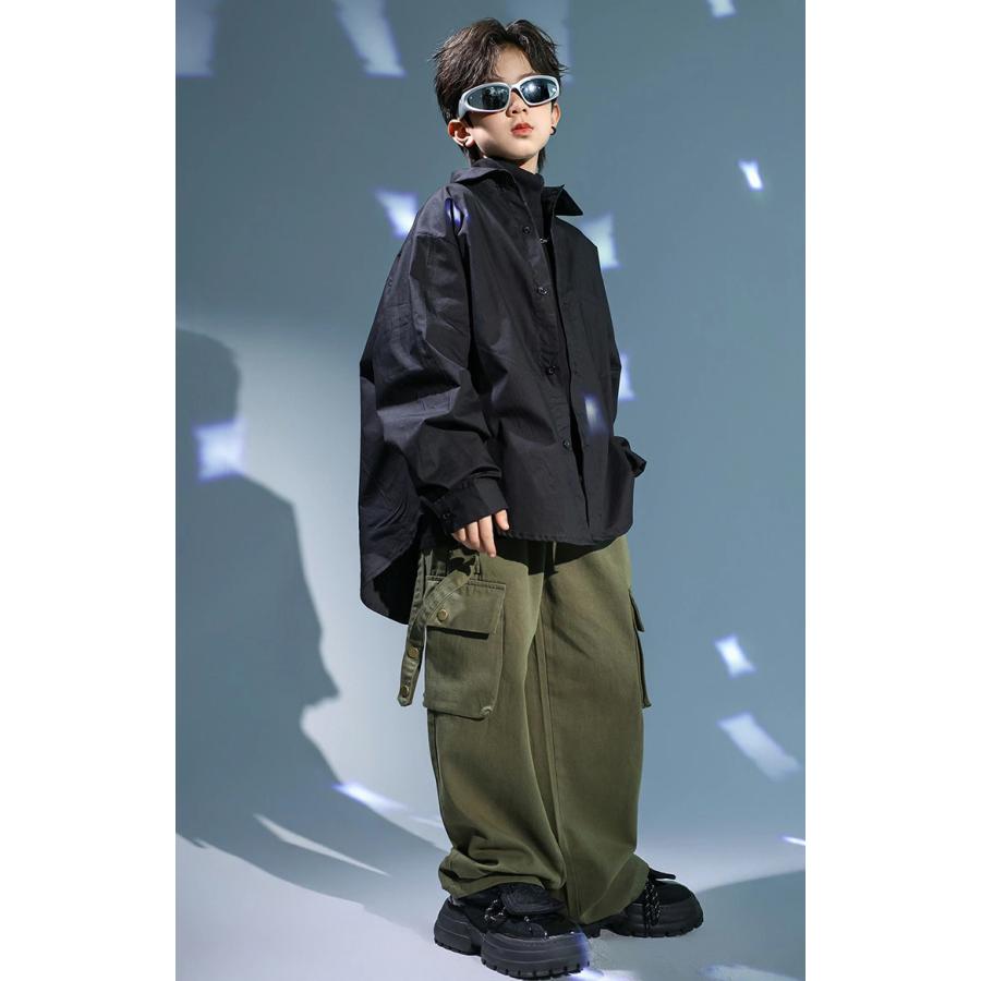無地 黒シャツ 長袖 子供服 キッズ ダンス衣装 女の子 男の子 ブラック