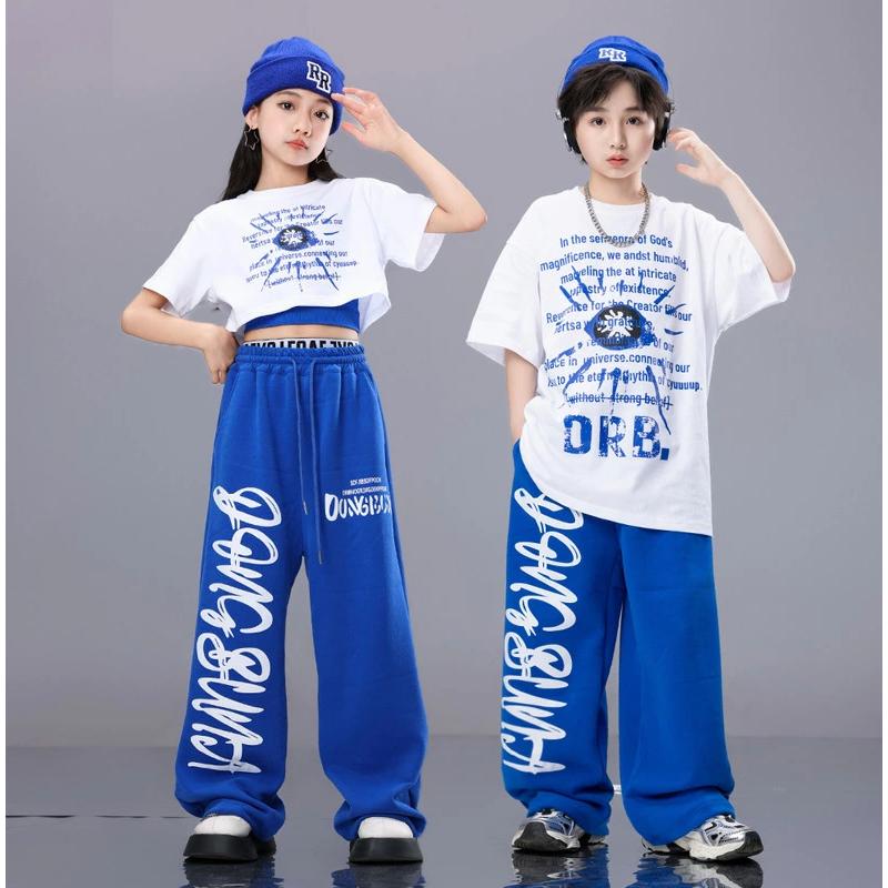 白 ブルー 子供服 へそ出し キッズ ダンス衣装 セットアップ ヒップ
