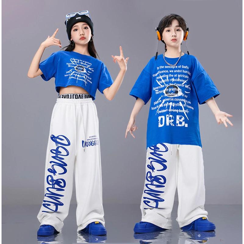 白 ブルー 子供服 へそ出し キッズ ダンス衣装 セットアップ ヒップ