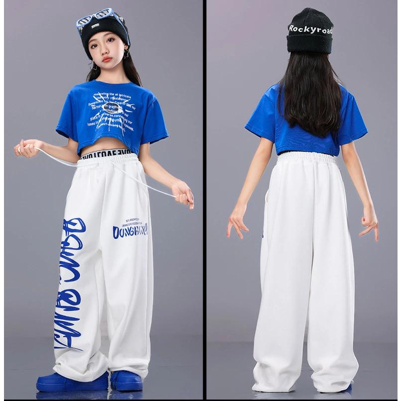 白 ブルー 子供服 へそ出し キッズ ダンス衣装 セットアップ ヒップ