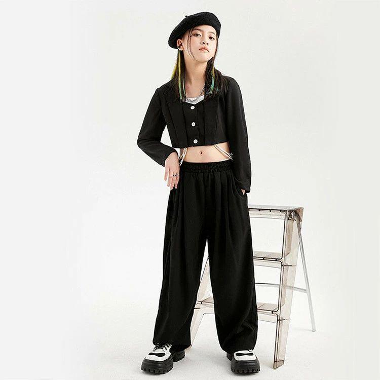 真っ黒 セット ダンス衣装 キッズ へそ出し シャツ パンツ ショート丈