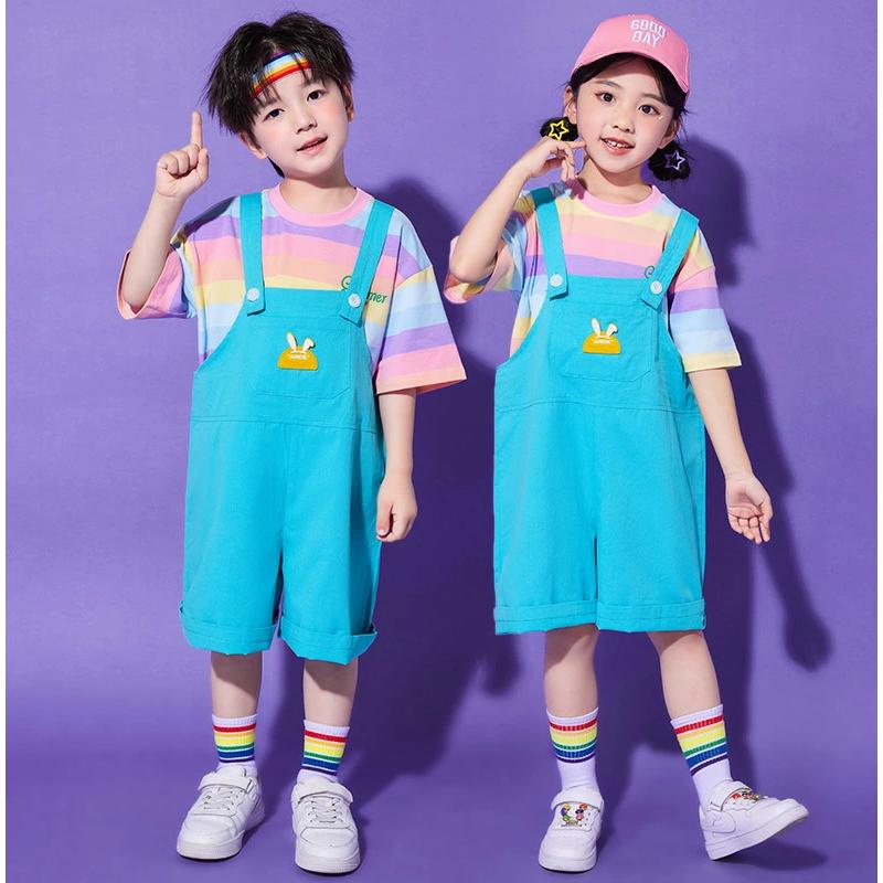 サロペット ボーダー柄 カラー チアガール キッズダンス 衣装