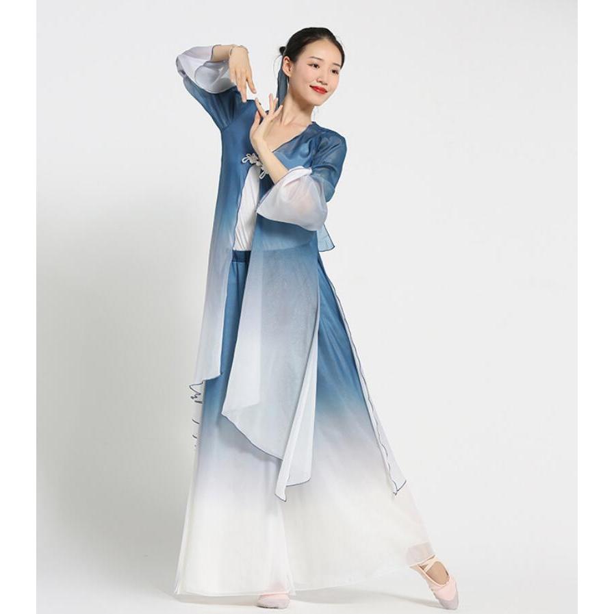 中国古典舞踊ダンスウェア グラデーション ロング丈羽織 長袖 