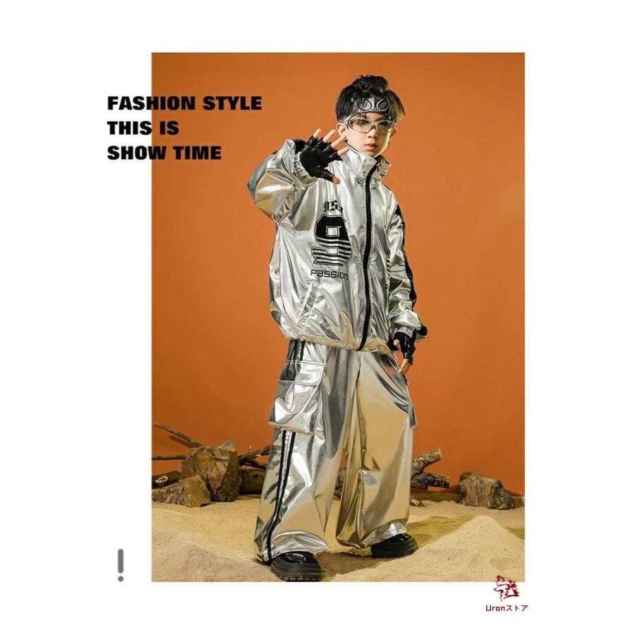 シルバー ジャケット キッズ ダンス衣装 光沢感 セットアップ パンツ