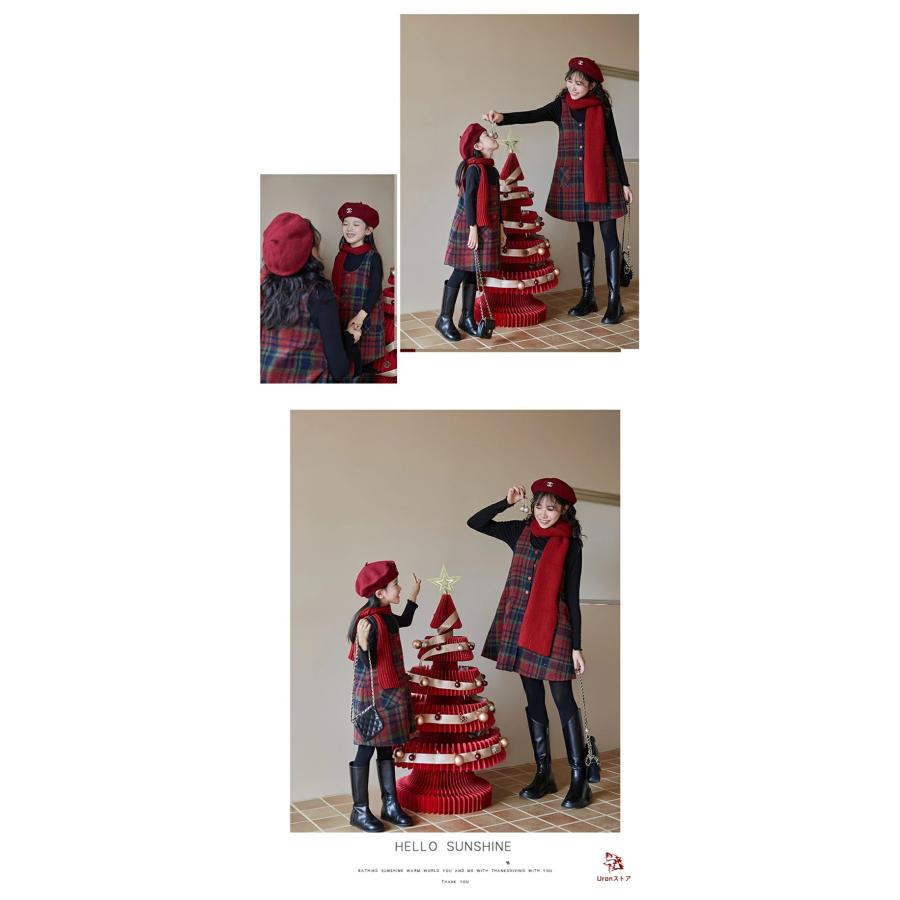 親子ペア ワンピース チェック柄 クリスマス 赤 可愛い ママと娘 お 
