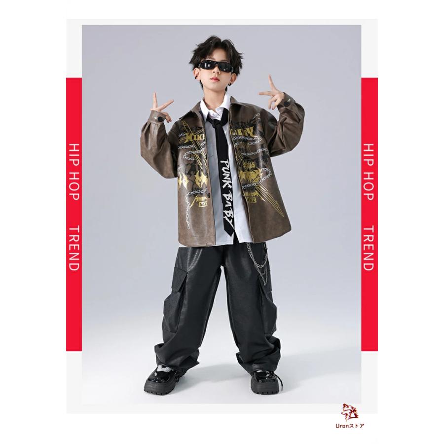ジェイドオーストリッチポンポン　社交ダンス衣装 キッズ ダンス衣装 ヒップホップ カジュアル レザージャケット レザー