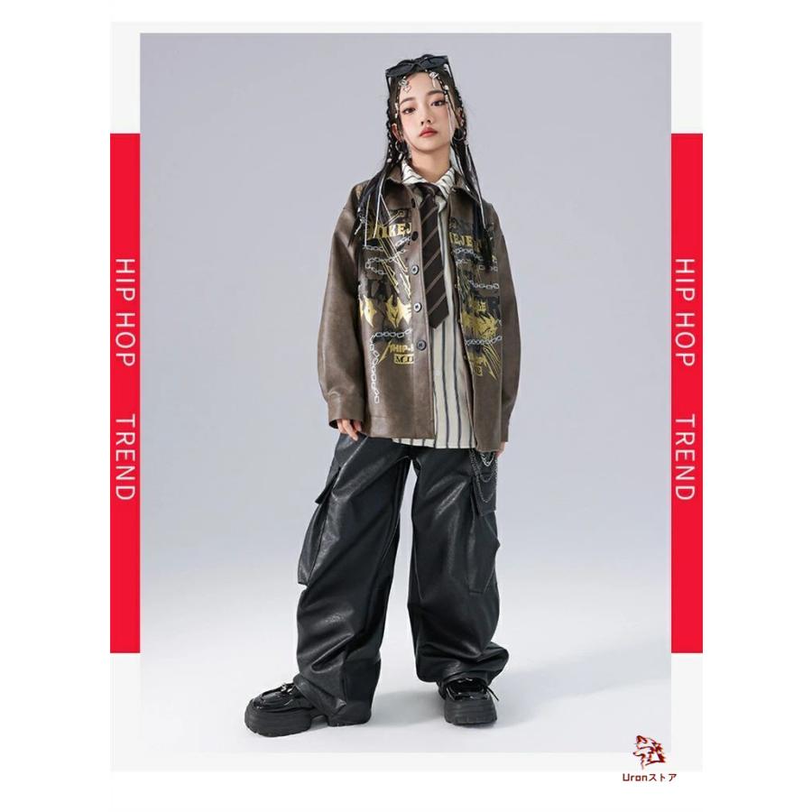 キッズ ダンス衣装 ヒップホップ カジュアル レザージャケット レザー