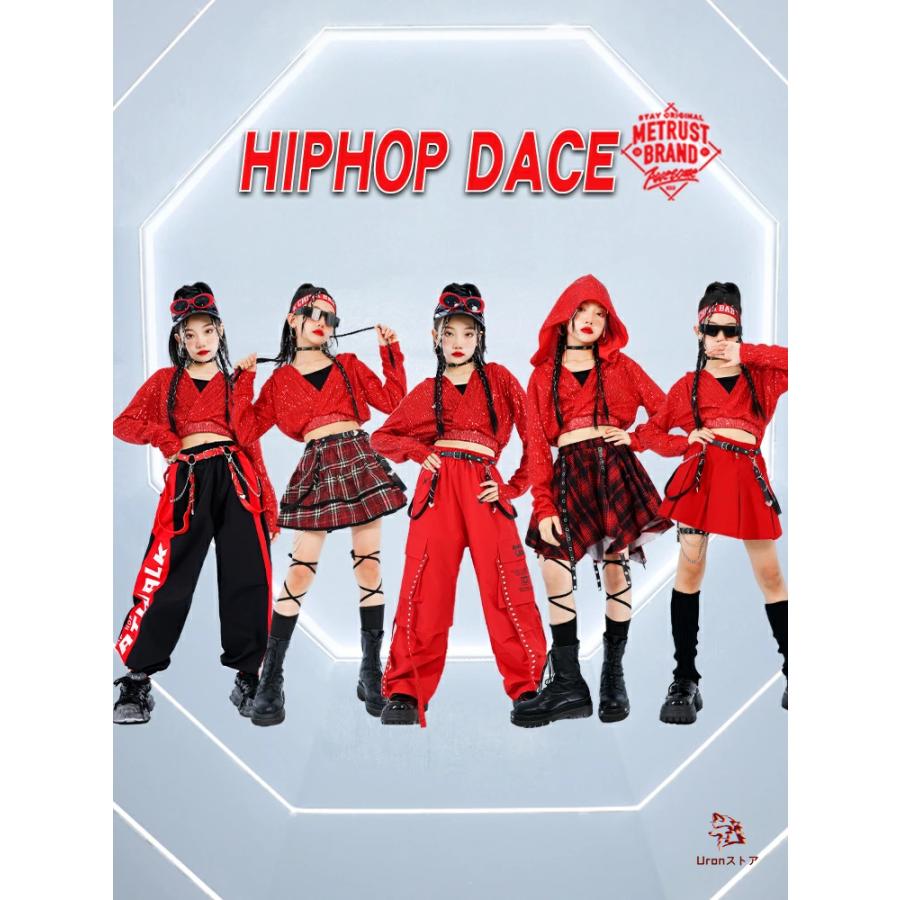 赤 ダンス キッズ 女の子 スパンコール へそ出し ダンス衣装 ガールズ