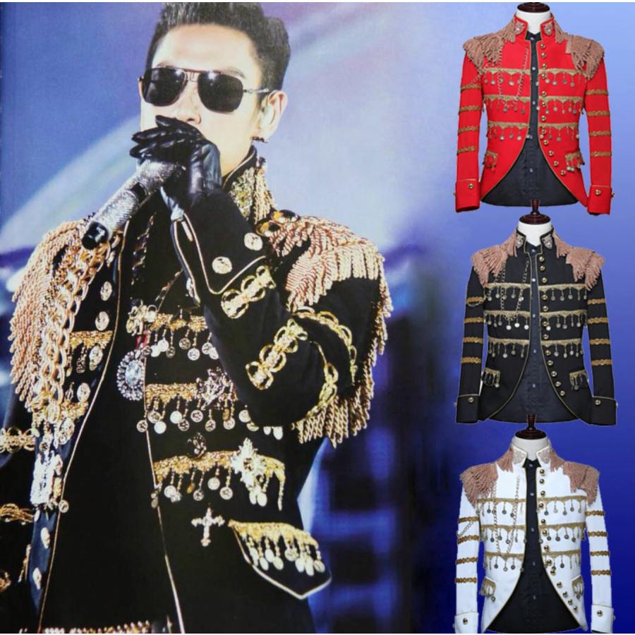 メンズ ステージ衣装 舞台 演出 スーツ ジャケット ショート丈 立ち襟 おしゃれ フリンジ チェーン コインストラップ 大人 男性 歌手 カラオケ  夜店 クラブ バー : Uronストア - 通販 - Yahoo!ショッピング